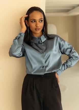 Блуза женская шелковая классическая графит7 фото