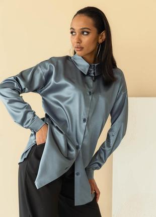 Блуза женская шелковая классическая графит6 фото