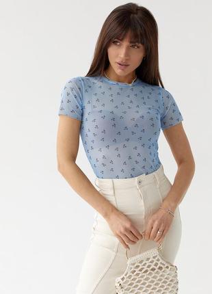 Женская футболка из сетки - голубой цвет, s (есть размеры)5 фото