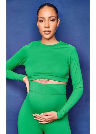 Эластичный спортивный зеленый топ лонгслив для беременных женщин хс с