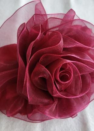 Резинка бант большой роза бордо из органзы2 фото