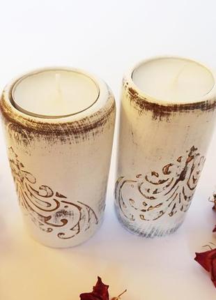 Подсвечники деревянные, подсвечник для чайной свечи, белый подсвечник3 фото