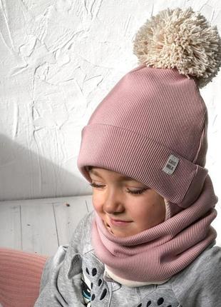 Зимова шапка з великим бубоном + снуд2 фото