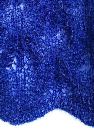 Синий пуловер вязаный спицами5 фото