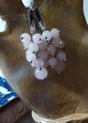Сережки (грону) з натуральних каменів рожевий кварц, срібло