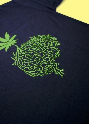 Black t-shirt with cannabis and roots in brain form t-shirt fruit of the loom heavy cotton3 фото