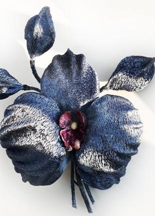 Черная орхидея, заколка/  брошь из бархата.2 фото
