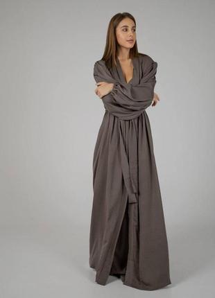 Женский пижамный шелковый костюм (бра+халат+штаны)