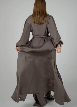 Женский пижамный шелковый костюм (бра+халат+штаны)5 фото