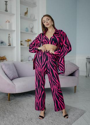 Женский пижамный костюм (бра+рубашка+штаны)3 фото