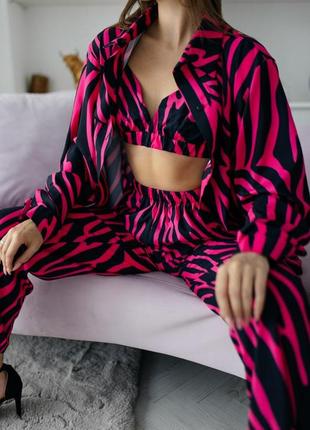 Женский пижамный костюм (бра+рубашка+штаны)7 фото