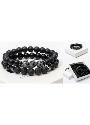 Двойной браслет dms jewelry из шунгита, обсидиана, лавового камня double obsidian triple3 фото