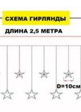 Светодиодная гирлянда "звездопад" 2.5м 138led 12 цветных звезд2 фото