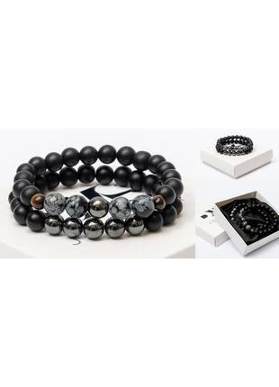 Двойной браслет dms jewelry из шунгита, гематита, обсидиана double power bracelet3 фото