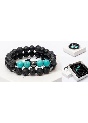 Двойной браслет dms jewelry из шунгита, лавового камня, бирюзы double turquoise eye4 фото