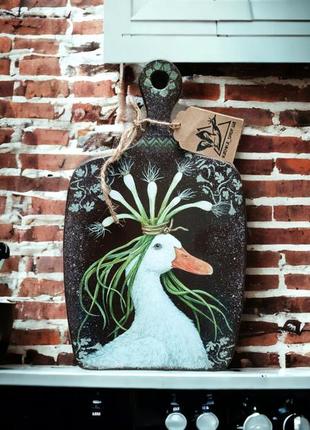 Декоративна  дерев'яна обробна дошка кумедна качка