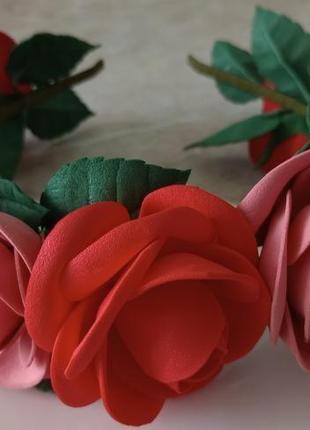 Обруч із фоамірана. червоні та рожеві троянди.4 фото