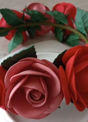 Обруч із фоамірана. червоні та рожеві троянди.5 фото
