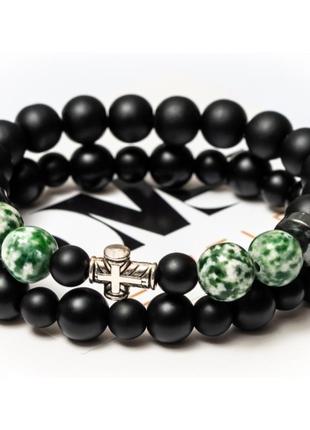 Подвійний браслет dms jewelry з шунгита, гематиту, агата green cross agate