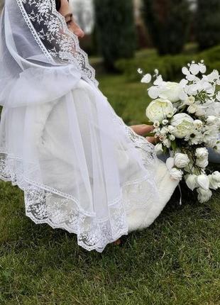 Палантин з мереживом на голову весільний3 фото