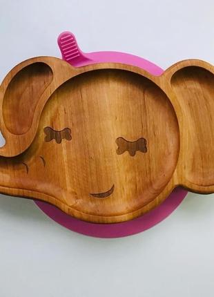 Дитяча секційна тарілка "слоненя" на присосці з деревини