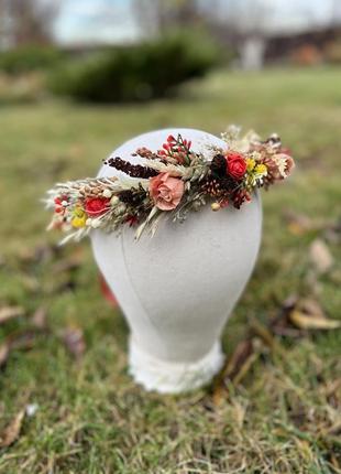 Венок на голову из сухоцветов “украинские мотивы”3 фото
