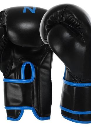 Перчатки боксерские (р-р 10,12,14 oz) zelart полиуретан bo-9056 черно-синий2 фото