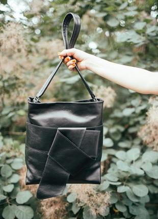 Стильный кожаный шоппер с бантом bow