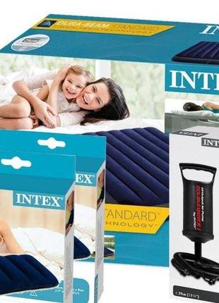 Надувний матрац 152см intex з двома подушками і ручним насосом2 фото