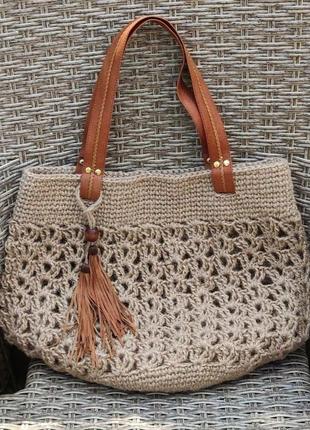 Вязаная пляжная сумка из джута, сумка-шопер2 фото