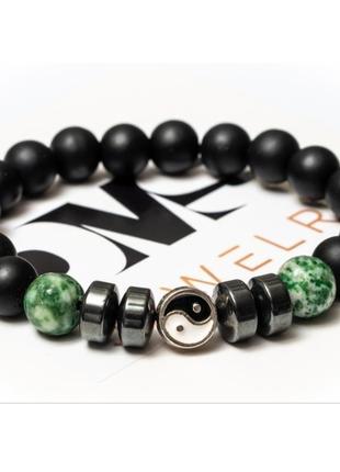 Браслет dms jewelry из шунгита, гематита, агата green agate yin yan1 фото