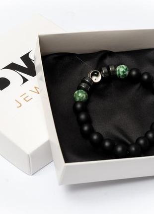 Браслет dms jewelry из шунгита, гематита, агата green agate yin yan2 фото