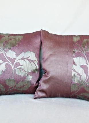 Набір декоративних подушок,2шт.квітковий, рожево-сріблястий полисэтер.1 фото