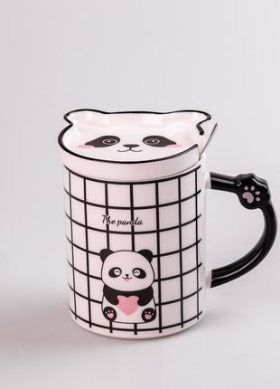 Чашка керамічна the panda 350мл з блюдцем та ложкою кухоль із блюдцем і ложкою1 фото