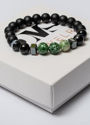 Чоловічий браслет dms jewelry з шунгіта, гематиту, агата black and green agate3 фото