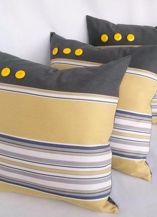 Комплект декоративних подушок "сіро-жовті смужки" 3 шт.1 фото