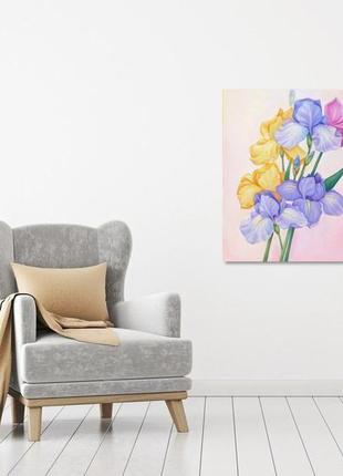 Картина квіти на полотні ніжні квіти картина рожеві квіти картина іриси картина інтер'єрна картина2 фото