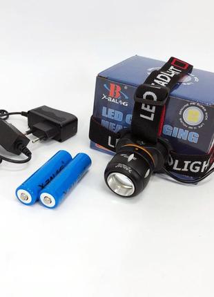Ліхтар налобний світлодіодний водонепроникний з 2 акумуляторами bailong bl-t06b-p90, головний ліхтарик7 фото