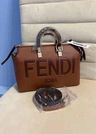 Жіноча сумка з екошкіри fendi фенді коричневого кольору молодіжна, брендова сумка через плече