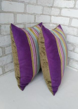Комплект декоративних подушок,"оксамитові смуги" 2шт. 40 х 40см3 фото