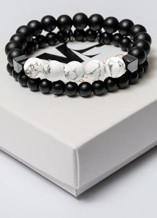 Двойной браслет dms jewelry из шунгита, гематита, кахолонга men's white style4 фото