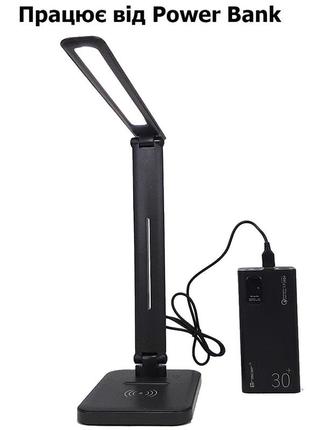 Світлодіодна настільна лампа led чорна, usb, dimmer, працює від power bank, 400 lm sneha (997921 6w)2 фото