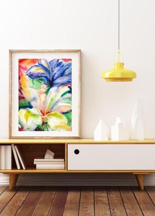 Картина аквареллю абстрактні квіти картина букет квітів картина іриси картина абстракція квіти2 фото