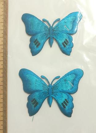 Аплікації  клейові "метелики" ( пара) , бірюза. 8см х 5.5 см, тайвань термоаппликации аппликации на одежду1 фото
