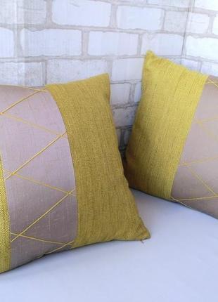 Комплект декоративных подушек "желтый&amp;серый" 40см ×40см 2шт5 фото