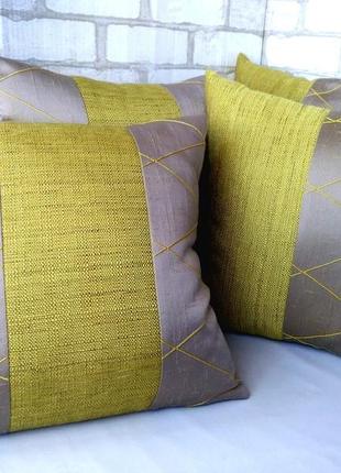 Комплект декоративных подушек "желтый&amp;серый" 40см ×40см 2шт9 фото