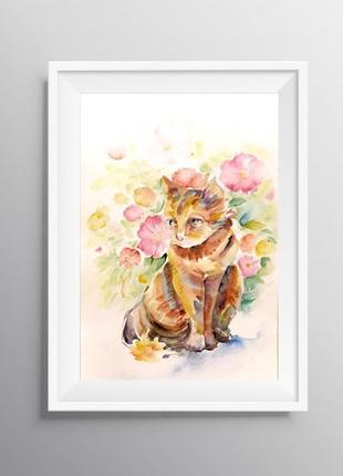 Картина кошка картины с животными картина цветы картина акварелью подарок заказать картину3 фото
