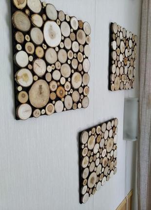 Комплект панно з дерев'яних зпилів з трьох елементів3 фото