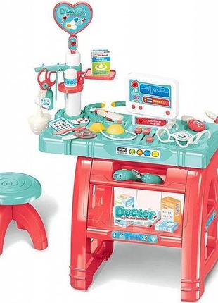 Детский игровой набор доктора "ликарский кабинет", стол, стульчик, аксессуары,