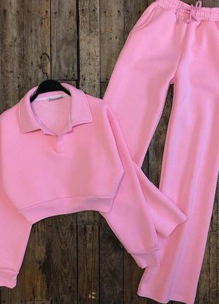Стильний та комфортний костюм: висока посадка, вільний крій, сучасний дизайн рожевий